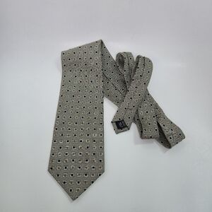 Bergamo Pure Silk Necktie Tan Squares Pattern